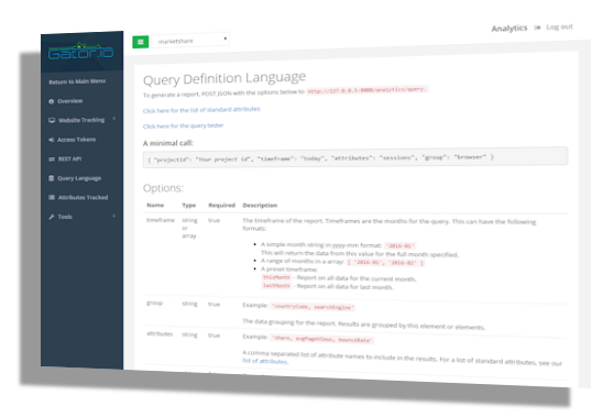 REST API and data platform screenshot